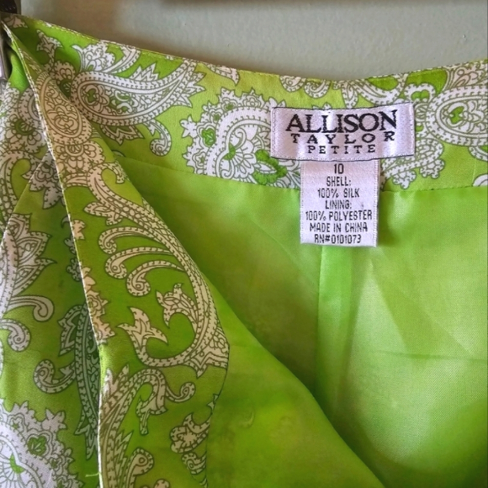 100% silk paisley print green white vintage capri pants 60s 70s hippie retro - Picture 3 of 11